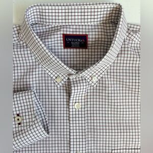 UNTUCKit Men's XXL Wrinkle free 100% Cotton Maroon and White Check Button‎ Down